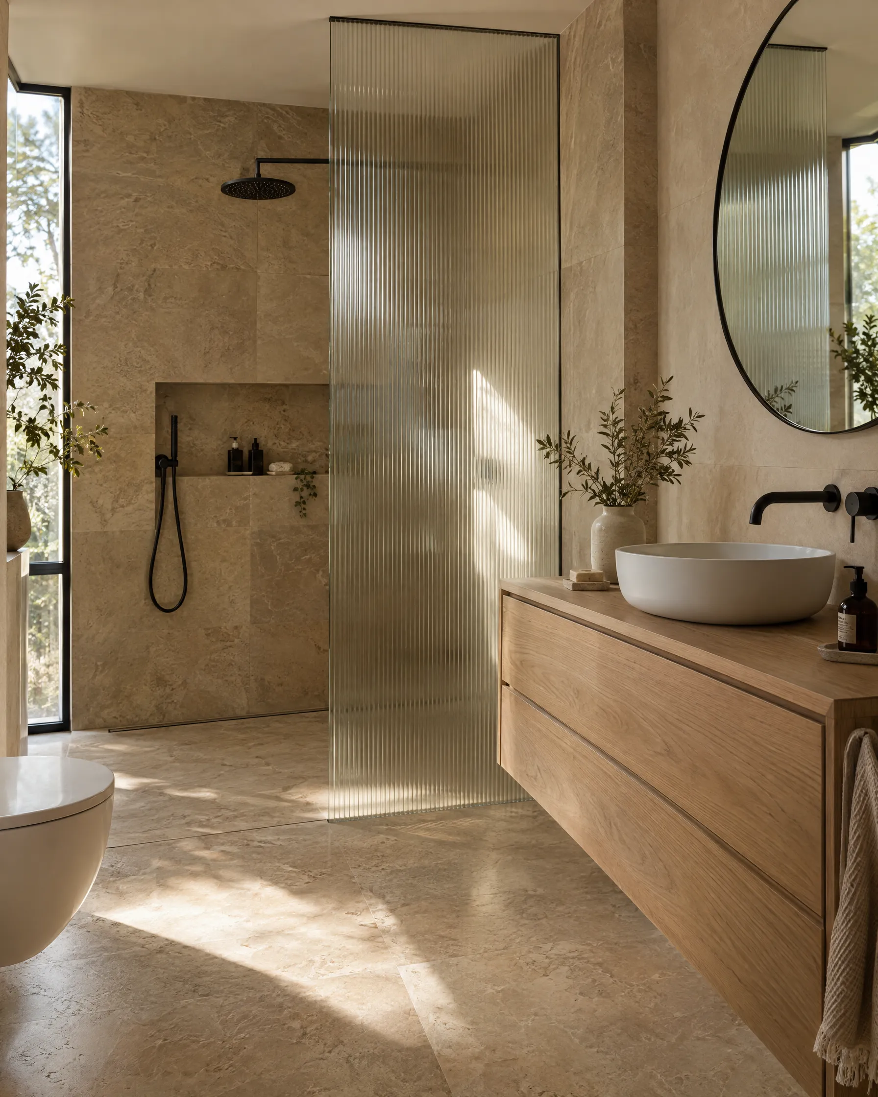 Remodeled bath with curbless shower